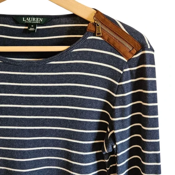 Ralph Lauren Striped Long Sleeve Preppy Top Navy White Women's Medium - Picture 2 of 6